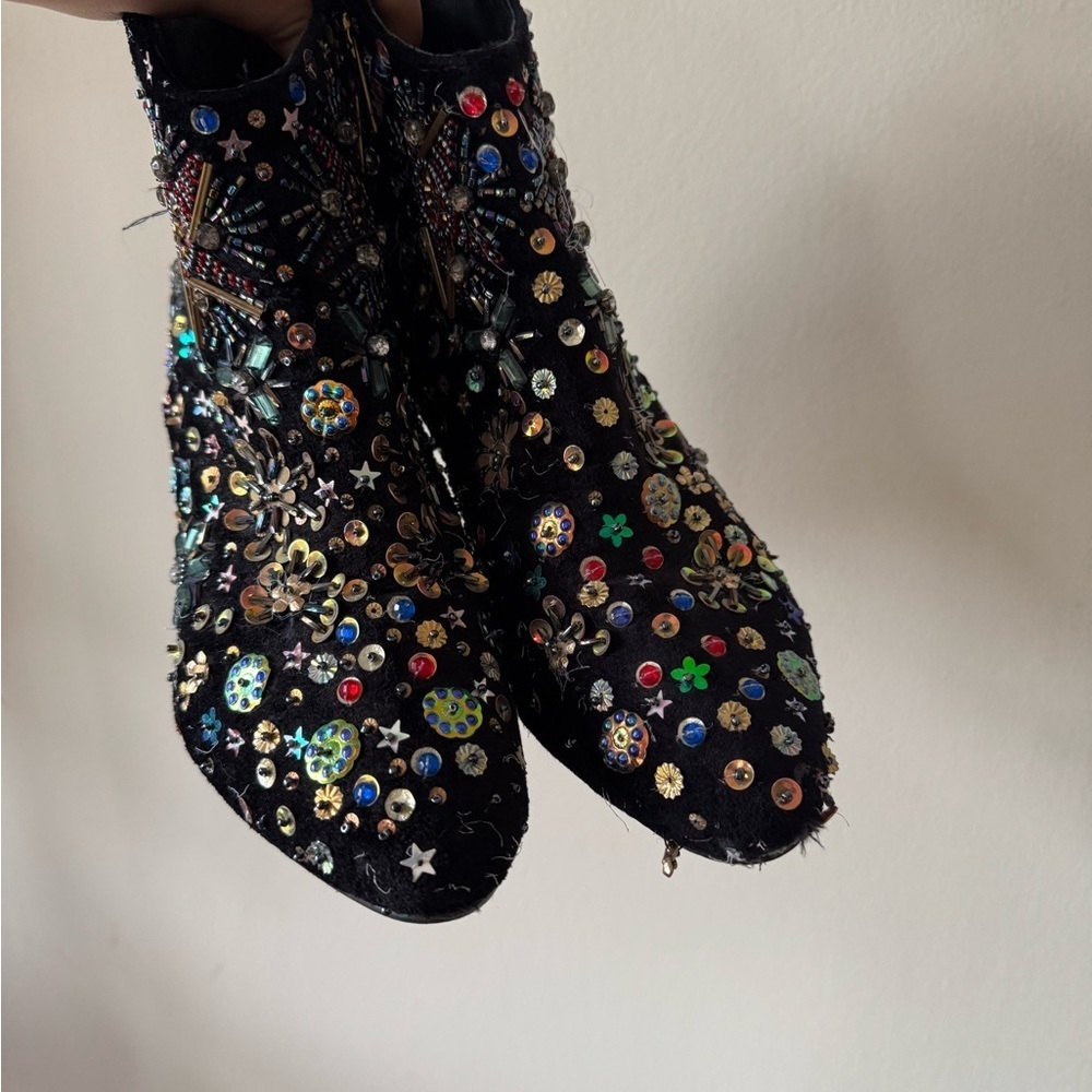 Free People Dance the Night Black Velvet Sequin Ankle Boots - Picture 3 of 8